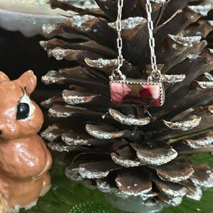 925 Sterling red rose dahlia turquoise necklace